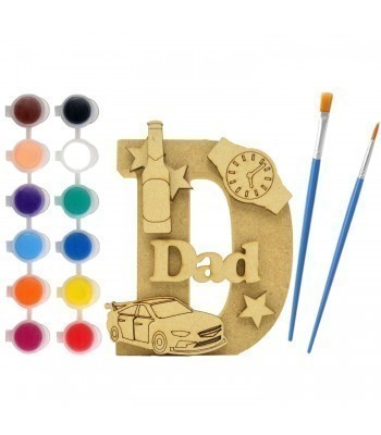 Personalised Children's Fathers Day Paint Your Own Kits 18mm Freestanding Letter With Separate 3mm 3D Themed Shapes - Man Cave